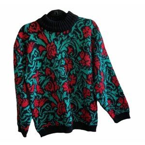 Vintage Chunky Abstract Floral Granny Sweater L
